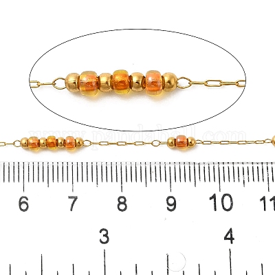 Цепи ручной работы из нержавеющей стали 304 и стеклянных бусин CHS-L031-01G-02-1