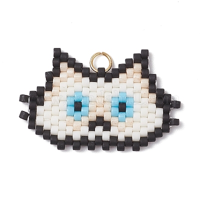 Подвески ручной работы из стеклянных бусин в форме головы кошки PALLOY-MZ00933-05-1