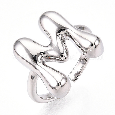 Латунное открытое кольцо-манжета для женщин с инициалами RJEW-N046-02M-P-1