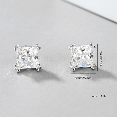 Элегантные серебряные серьги-гвоздики с квадратным цирконием для женского праздника VR4295-1