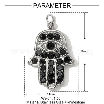 Подвески-хамса из нержавеющей стали со стразами&nbsp;STAS-OY001-02P-1-1