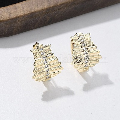 Серьги-кольца из латуни с прозрачным фианитом EJEW-Q014-17G-1