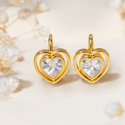 Серьги-сердечки из латуни с прозрачным кубическим цирконием PN6370-1