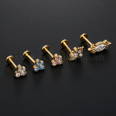 G23 титановые серьги с микропаве из розового кубического циркония с внутренней резьбой WGA56E5-03-1