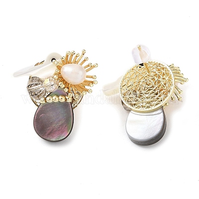 Натуральный жемчуг серьги EJEW-L286-11G-1