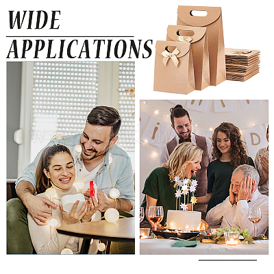 24 шт. 3-х видов прямоугольных подарочных пакетов из крафт-бумаги с вырубной лентой CARB-NB0001-11-1