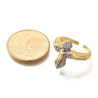 Латунные кольца из манжеты с прозрачным цирконием RJEW-U035-02GP-02-1