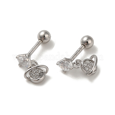 925 женская серьга из стерлингового серебра с микропаве из циркония EJEW-E307-10P-1