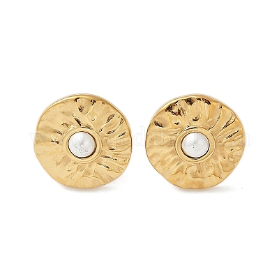 Серьги-гвоздики с ракушечным жемчугом из нержавеющей стали 304 EJEW-G423-09G-01-1