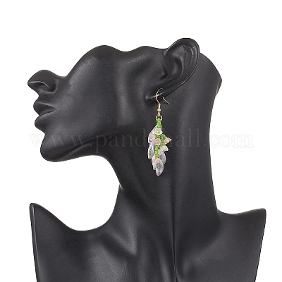 Серьги-подвески из стеклянных бусин ручной работы EJEW-MZ00546-01-1