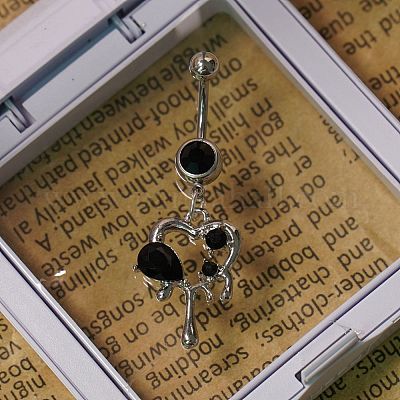 Кольца для живота в форме штанги из нержавеющей стали 304 с черными кубическими цирконами и паве FS-WG77A7D-03-1