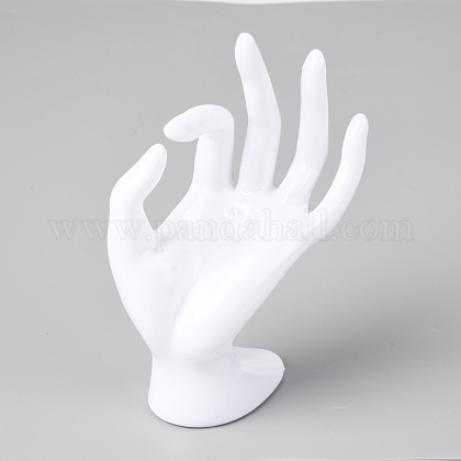 プラスチックリングディスプレイハンドモデル  OKのため  ホワイト  10.5x6.5x15.5cm DIY-I047-04B-1