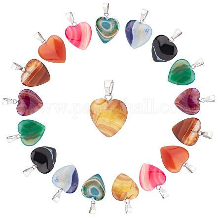 SUNNYCLUE 1 Box 9 STyles 18Pcs Heart Stone Charms Healing Crystals Pendant Reiki Chakra Gemstone Beads with Stainless Steel Snap On Bails for Adults DIY Necklace Jewelry Making Crafts G-SC0002-06-1