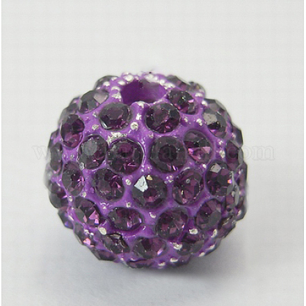 合金ラインストーンビーズ  グレードA  ラウンド  青紫色  サイズ：直径約12.5mm  穴：2mm X-RB-B028-2A-1