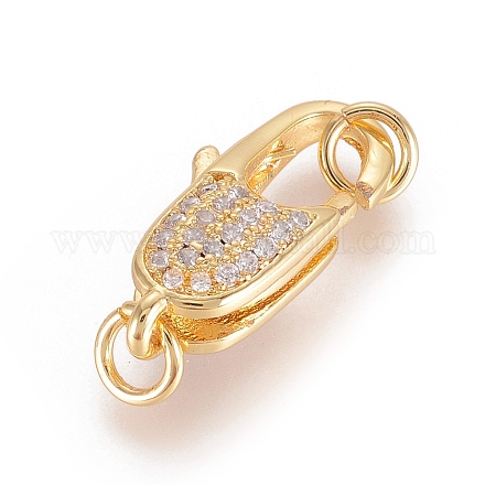 Brass Micro Pave Grade AAA Cubic Zirconia Lobster Claw Clasps X-ZIRC-P029-08G-NR-1