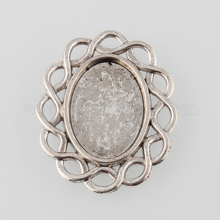 Antique Silver Tibetan Style Alloy Filigree Flat Oval Cabochon Settings X-TIBE-M021-13AS-1