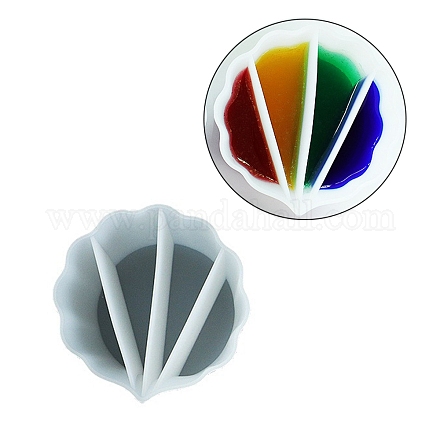 塗料注入用の再利用可能なスプリットカップ  樹脂混合用シリコンカップ  4つの仕切り  花  ホワイト  8.5x8.7x5.5cm  内径：6.5x1.9のCM  7.5x2.6cm DIY-E056-01C-1