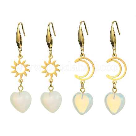 2 paio di orecchini pendenti a forma di cuore in opalite a 2 stili EJEW-JE05463-1