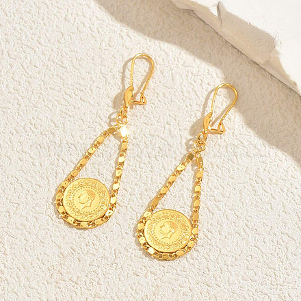 Серьги-кольца из латуни в форме капли с человеческим узором GQ7653-1-1