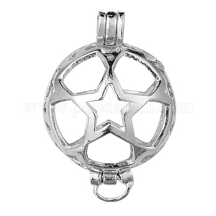 Brass Hollow Round with Star Cage Pendants KK-E662-02P-NR-1