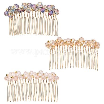 CRASPIRE Bride Wedding Glass Hair Side Comb Colorful Crystal Bridal Hair Combs 3 Colors Crystal Hair Pieces Daily Hair Accessories for Women OHAR-CP0001-03-1