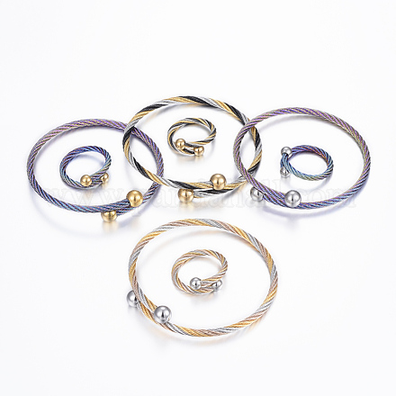 Trendy conjuntos de anillos y brazaletes de torque de 304 acero inoxidable SJEW-H073-01-1