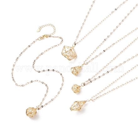 5 pièces 5 style géométrie de verre avec colliers pendentif perle coquille sertie de chaînes plaquées en laiton pour les femmes NJEW-JN04076-1