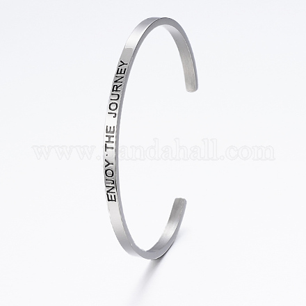 304 Stainless Steel Inspirational Cuff Bangles BJEW-K173-14P-1