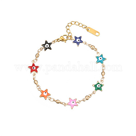 Golden Tone Stainless Steel Enamel Evil Eye Link Chain Bracelets for Women CI4530-1-1
