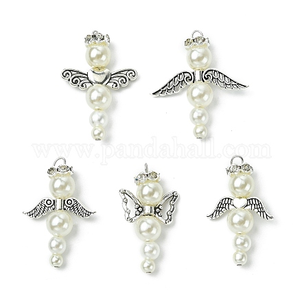 Бусины из искусственного жемчуга из АБС-пластика с латунными бусинами-разделителями из стразов и бусинами из сплава в тибетском стиле и бусинами из сплава в тибетском стиле PALLOY-JF03280-02-1