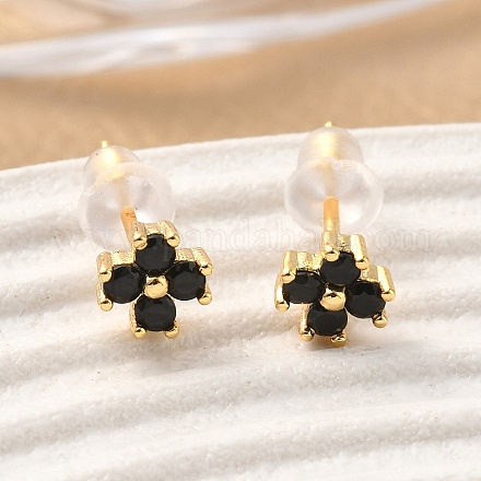 Серьги-гвоздики из латуни с микропаве и кубическим цирконием EJEW-D337-03G-1