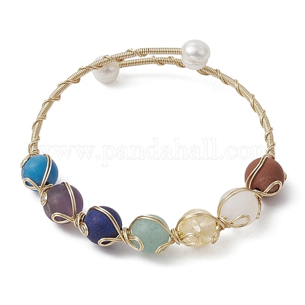 Bracelet manchette en perles de pierres précieuses naturelles et synthétiques mélangées BJEW-JB09592-1