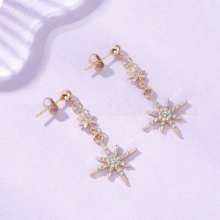 Серьги-гвоздики в форме звезды из латуни со стразами EJEW-JE06824-1