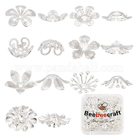 Beebeecraft 70Pcs/Box 7 Style Bead Caps 925 Sterling Silver Plated Brass Flower End Caps Loose Beads for Bracelet Necklace DIY Jewelry Making Crafts Supplies KK-BBC0003-55-1