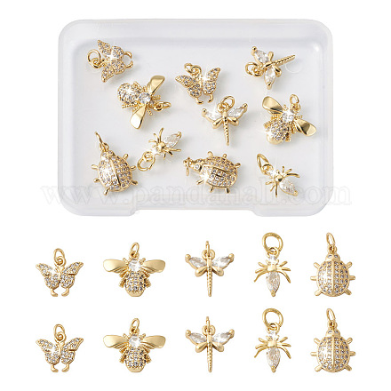 Fashewelry 10 pièces 5 pendentifs en laiton micro pavé de zircone cubique de style KK-FW0001-09-1