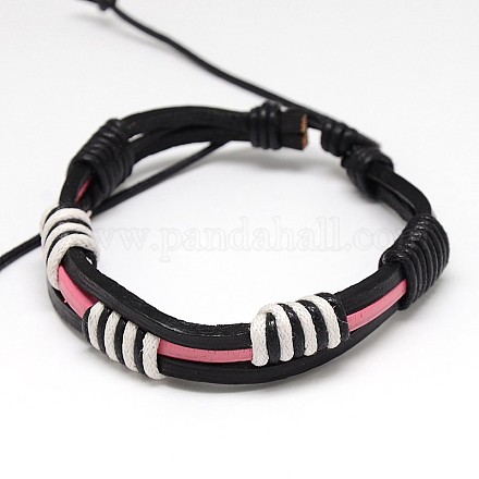 Trendy Unisex Casual Style Waxed Cord and Leather Bracelets BJEW-L298-06-1