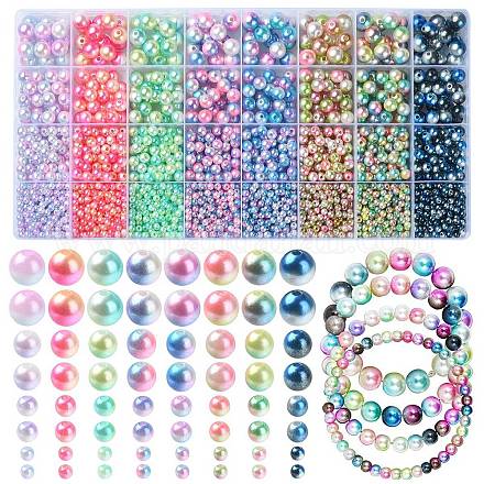 Rainbow ABS Plastic Imitation Pearl Beads OACR-YW0001-79-1