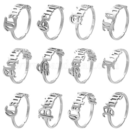 12Pcs 12 Constellation 304 Stainless Steel Open Cuff Rings Set for Women RJEW-TZ0001-02-1