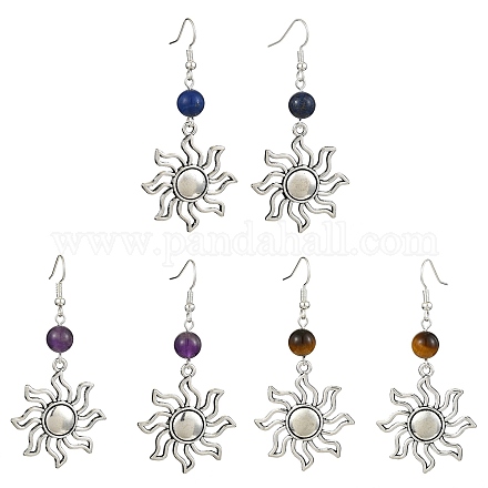 3 paio di orecchini pendenti con perline miste naturali in 3 stili EJEW-TA00336-1