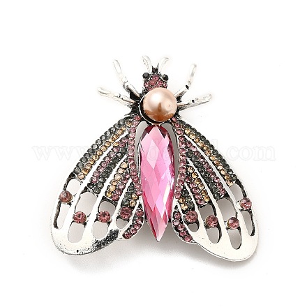 Broche de polilla de rhinestone de colores con cuentas de perlas de imitación JEWB-P014-05AS-1