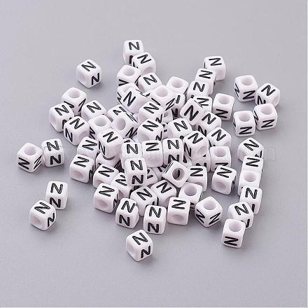 Perles de lettre de trou horizontal acrylique PL37C9308-N-1