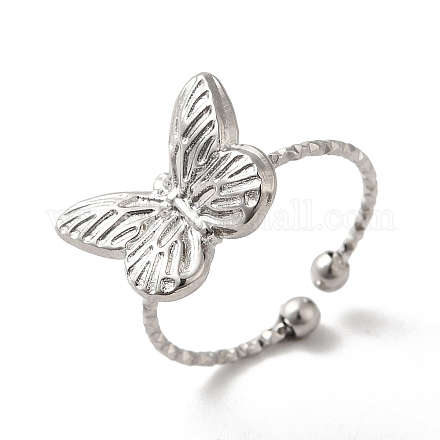 304 Stainless Steel Butterfly Open Cuff Rings for Women RJEW-H136-05P-1
