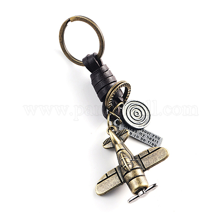 Porte-clés pendentif en alliage de cuir de vache tissé de style punk KEYC-PW0006-04J-1