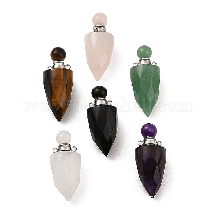 Colgantes de botellas de perfume que se pueden abrir con piedras mixtas naturales G-F754-02P-1