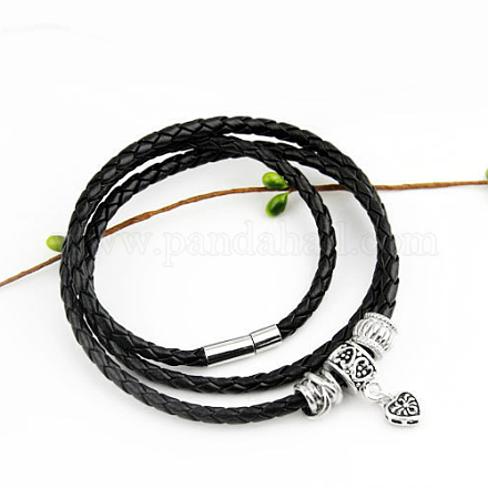 Trois boucles PU bracelets de chaîne en cuir BJEW-FF0007-029A-1