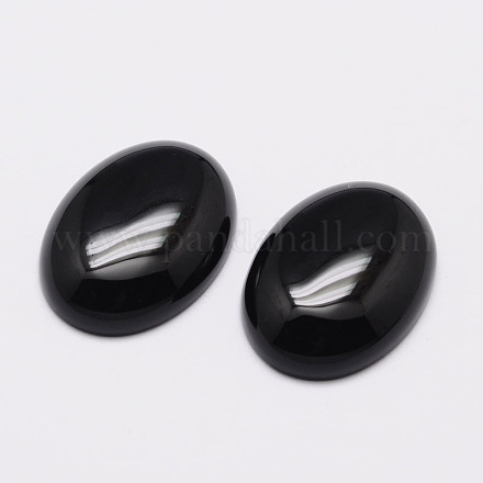 Oval Natural Black Agate Cabochons G-K020-14x10mm-01-1