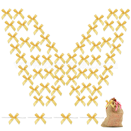 Chgcraft 150 pièces 3.2 pouces ruban de satin doré nœuds de cravate torsadés ruban de satin pré-noué nœuds de cravate torsadés pour bricolage emballage cadeau décoration de fête de bonbons de mariage AJEW-CA0003-22B-1