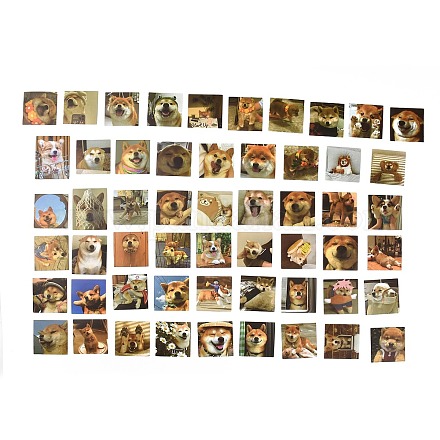55 個 55 スタイル pvc プラスチック柴犬犬のステッカーセット  DIYスクラップブッキング用の防水粘着デカール  フォトアルバムの装飾  犬の模様  44~56.5x44~45x0.3mm  1個/スタイル STIC-P004-26-1