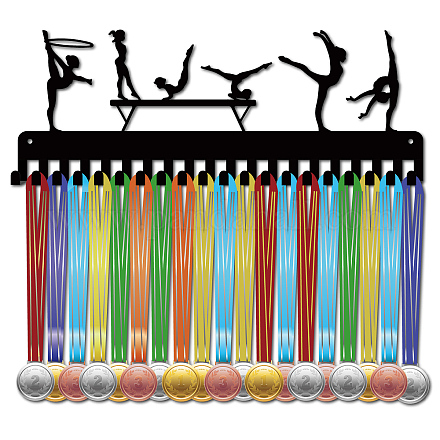 CREATCABIN Gymnastics Medal Hanger Display Medals Holder Rack Black Metal Iron Medal Shelf Hanger Organizer Medal Stand Frame Wall Mounted with 20 Hanging Hooks for Award Ribbon Swimmers 6x15.7Inch ODIS-WH0028-125-1
