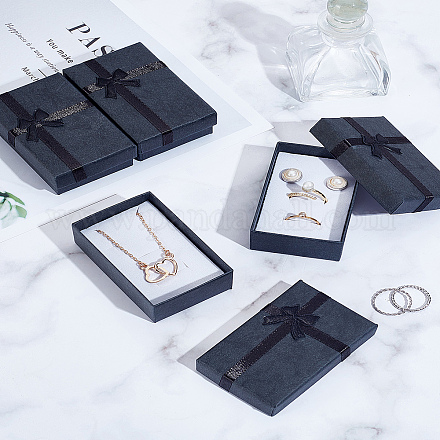 4 шт. прямоугольные бумажные подарочные коробки для ювелирных изделий с бантом CON-LP0001-40A-1
